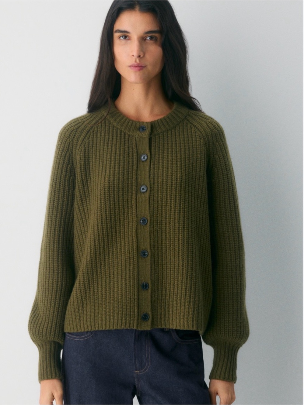 Aritzia Lantern Wool-Cashmere Cardigan - Olive